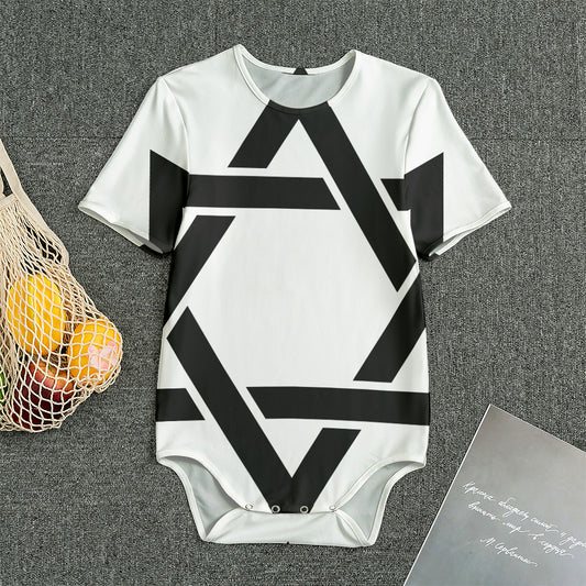 White And Black Star of David Print Men's Bodysuit