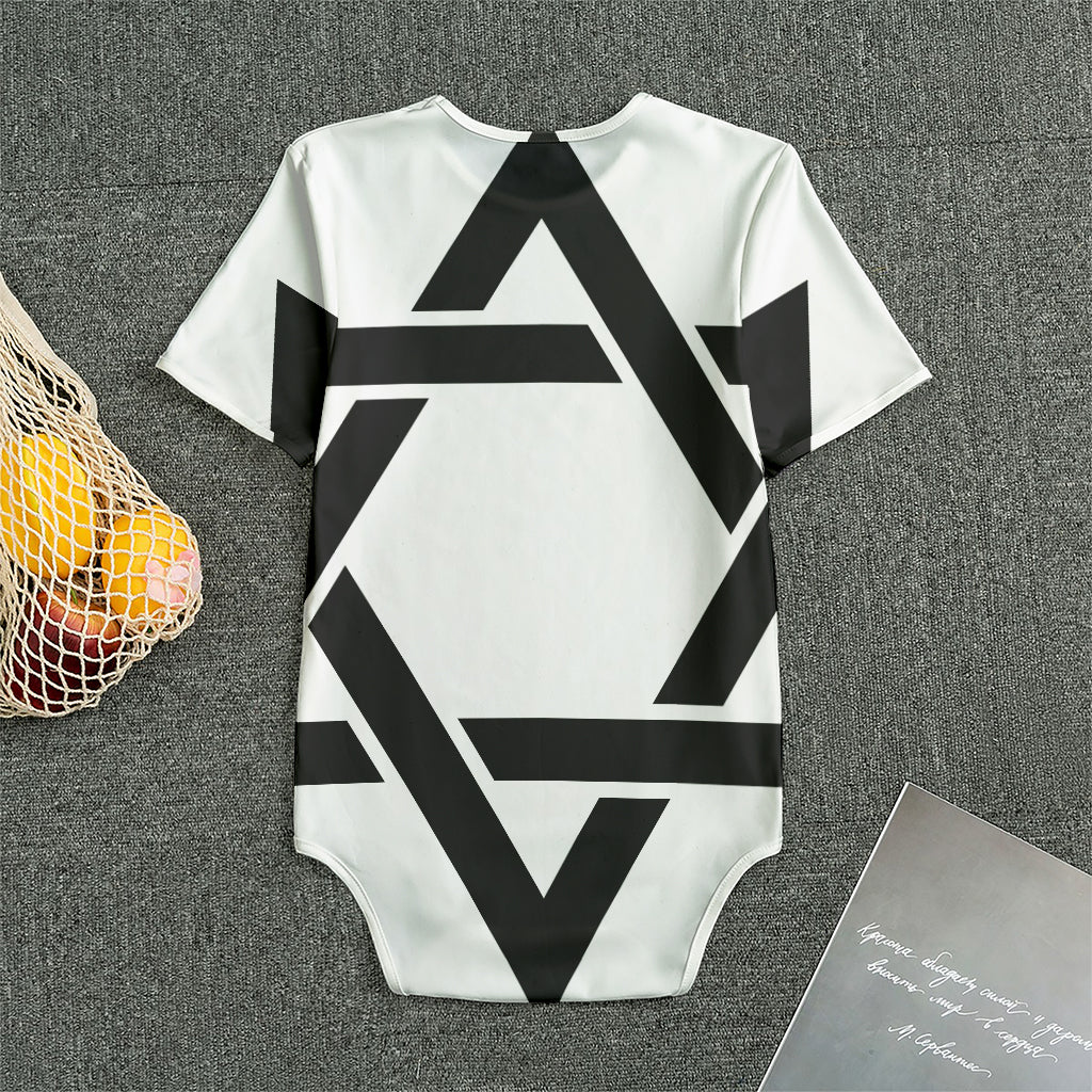 White And Black Star of David Print Men's Bodysuit