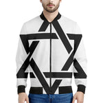 White And Black Star of David Print Men's Bomber Jacket