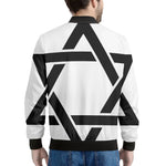 White And Black Star of David Print Men's Bomber Jacket