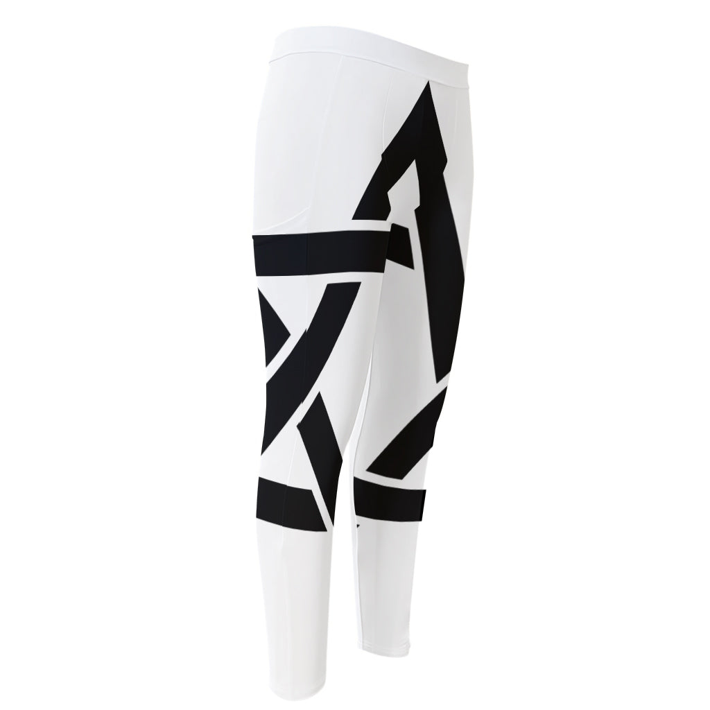 White And Black Star of David Print Men's Compression Pants