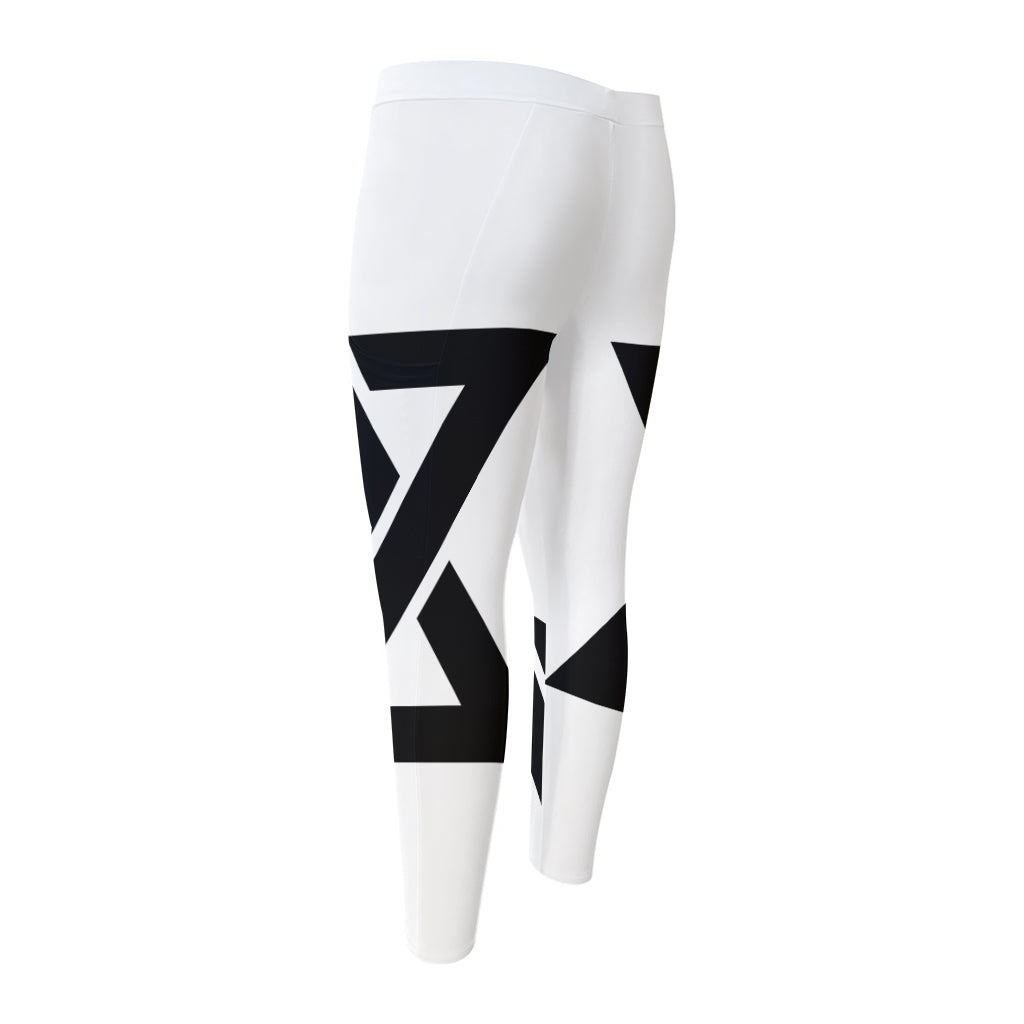 White And Black Star of David Print Men's Compression Pants