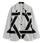 White And Black Star of David Print Men's Cotton Blazer