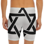 White And Black Star of David Print Men's Long Boxer Briefs