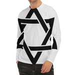 White And Black Star of David Print Men's Long Sleeve Rash Guard
