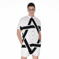White And Black Star of David Print Men's Romper