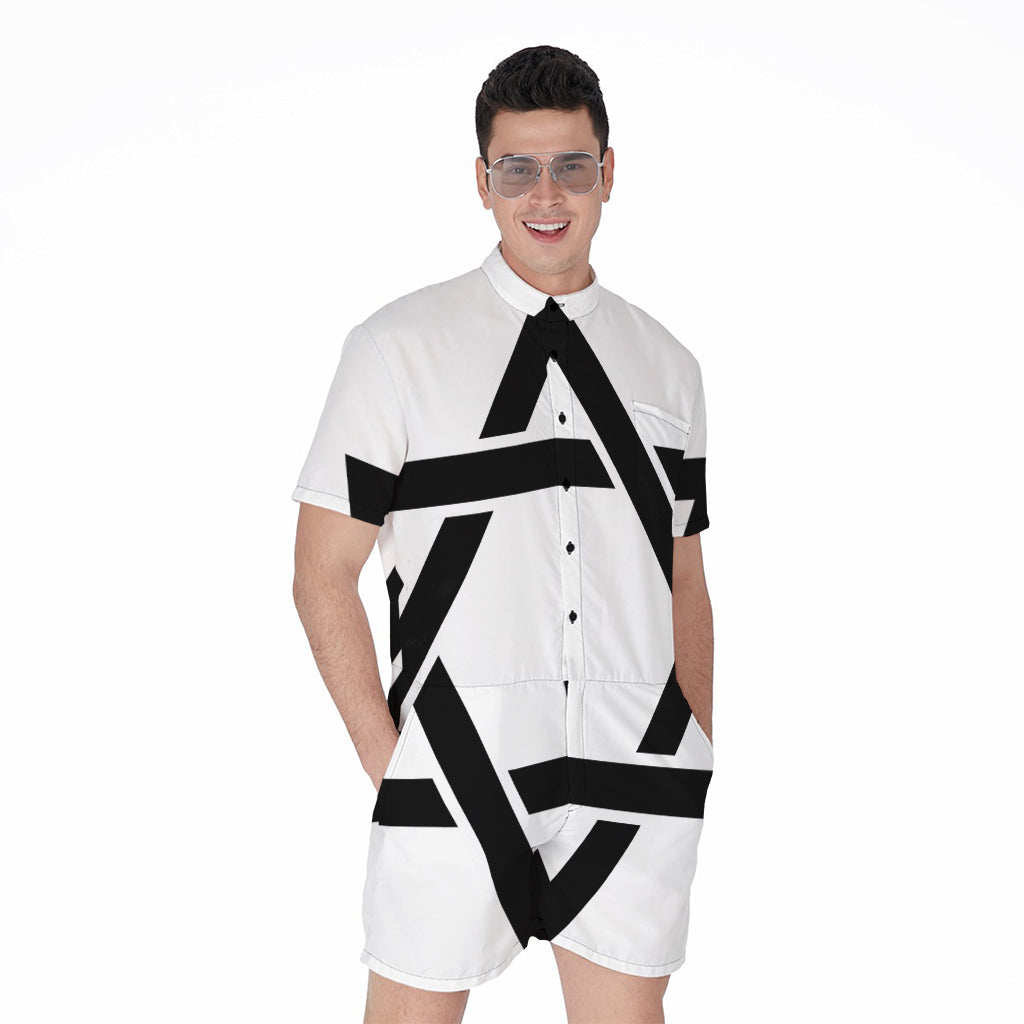 White And Black Star of David Print Men's Rompers