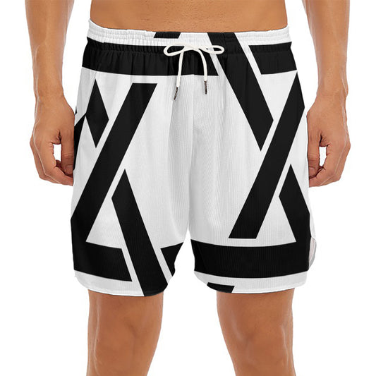 White And Black Star of David Print Men's Split Running Shorts