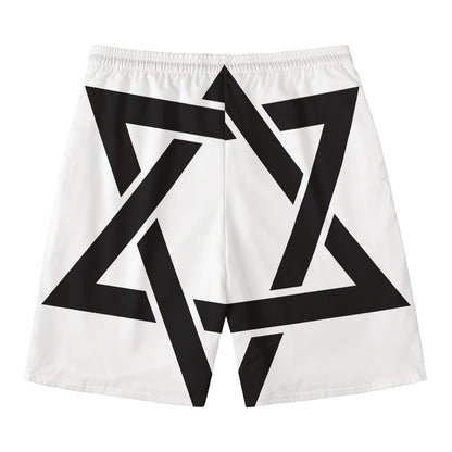 White And Black Star of David Print Men's Swim Trunks