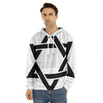 White And Black Star of David Print Men's Velvet Pullover Hoodie