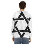 White And Black Star of David Print Men's Velvet Pullover Hoodie