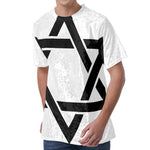 White And Black Star of David Print Men's Velvet T-Shirt