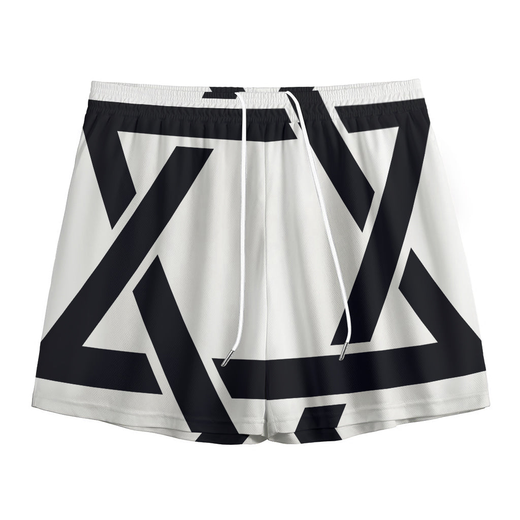 White And Black Star of David Print Mesh Shorts