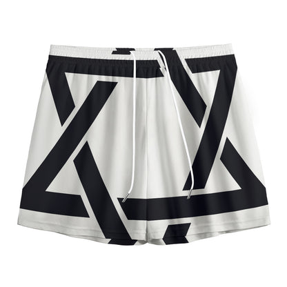 White And Black Star of David Print Mesh Shorts