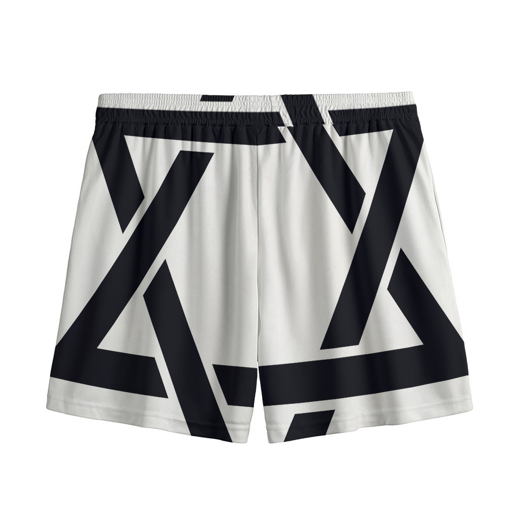 White And Black Star of David Print Mesh Shorts