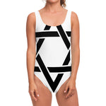 White And Black Star of David Print One Piece Swimsuit