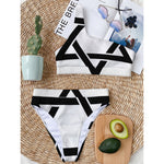 White And Black Star of David Print One Shoulder Bikini Top