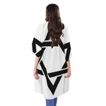 White And Black Star of David Print Open Front Beach Cover Up