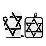 White And Black Star of David Print Oven Mitt And Pot Holder Set