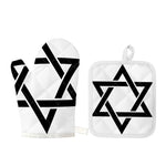 White And Black Star of David Print Oven Mitt And Pot Holder Set