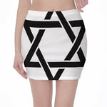White And Black Star of David Print Pencil Mini Skirt