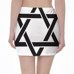 White And Black Star of David Print Pencil Mini Skirt