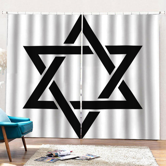 White And Black Star of David Print Pencil Pleat Curtains