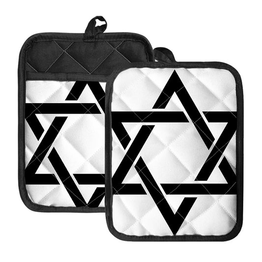White And Black Star of David Print Pot Holders With Pocket