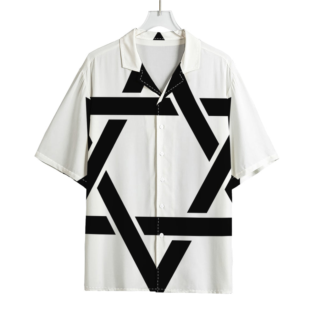 White And Black Star of David Print Rayon Hawaiian Shirt