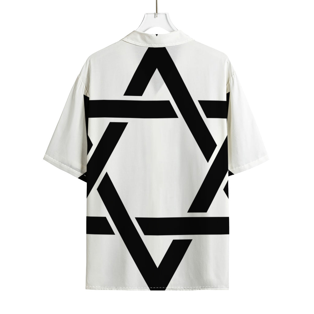 White And Black Star of David Print Rayon Hawaiian Shirt