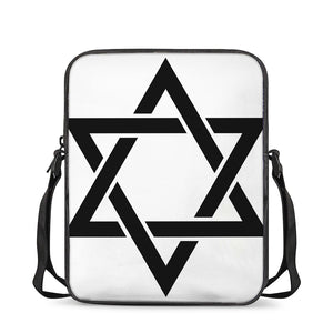 White And Black Star of David Print Rectangular Crossbody Bag