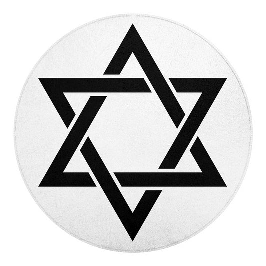 White And Black Star of David Print Round Blanket