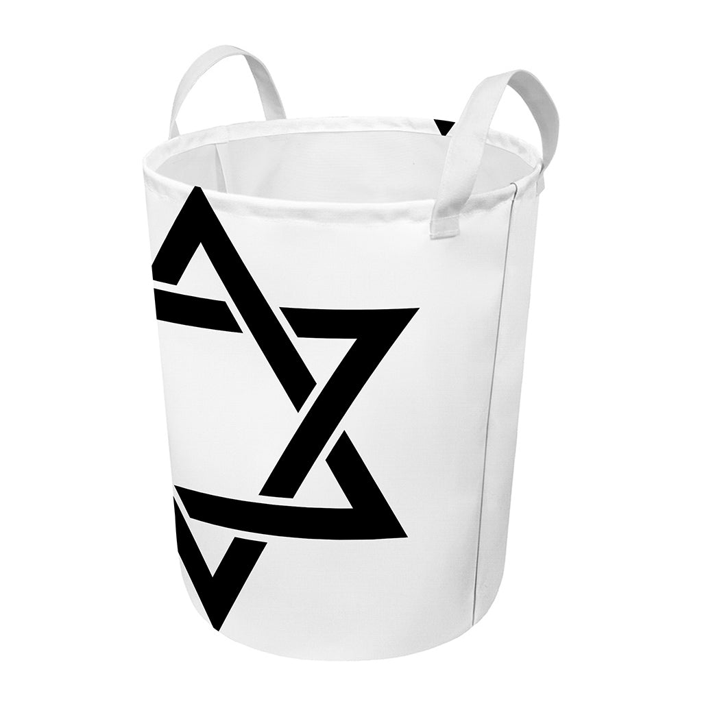 White And Black Star of David Print Round Laundry Basket