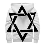 White And Black Star of David Print Sherpa Lined Zip Up Hoodie