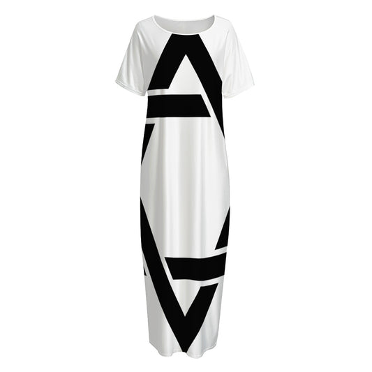 White And Black Star of David Print Short Sleeve Long Nightdress