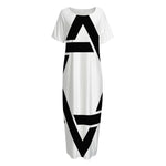 White And Black Star of David Print Short Sleeve Long Nightdress