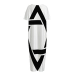 White And Black Star of David Print Short Sleeve Long Nightdress