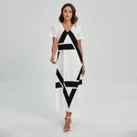 White And Black Star of David Print Short Sleeve Maxi Dress