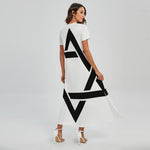 White And Black Star of David Print Short Sleeve Maxi Dress