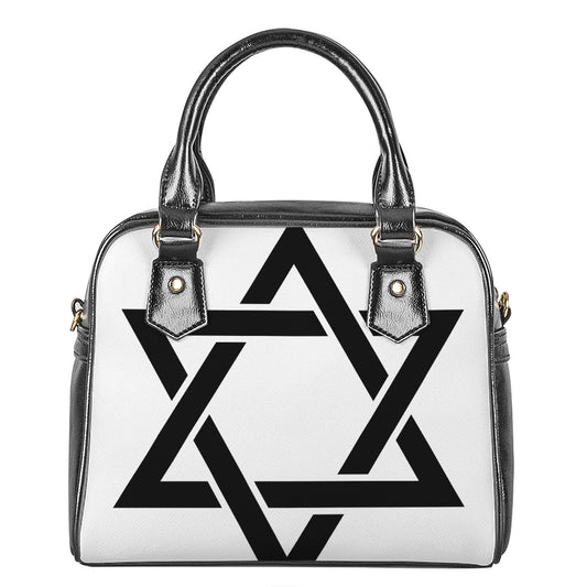 White And Black Star of David Print Shoulder Handbag