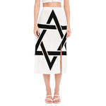 White And Black Star of David Print Side Slit Midi Skirt