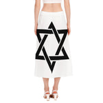 White And Black Star of David Print Side Slit Midi Skirt