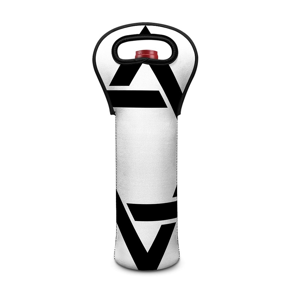 White And Black Star of David Print Single Neoprene Wine Tote