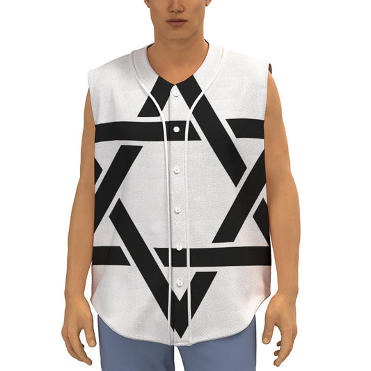 White And Black Star of David Print Sleeveless Baseball Jersey