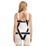 White And Black Star of David Print Sleeveless One Piece Swimsuit