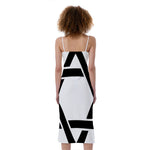 White And Black Star of David Print Slim Fit Midi Cami Dress