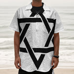 White And Black Star of David Print Textured Short Sleeve Shirt