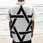 White And Black Star of David Print Textured Short Sleeve Shirt