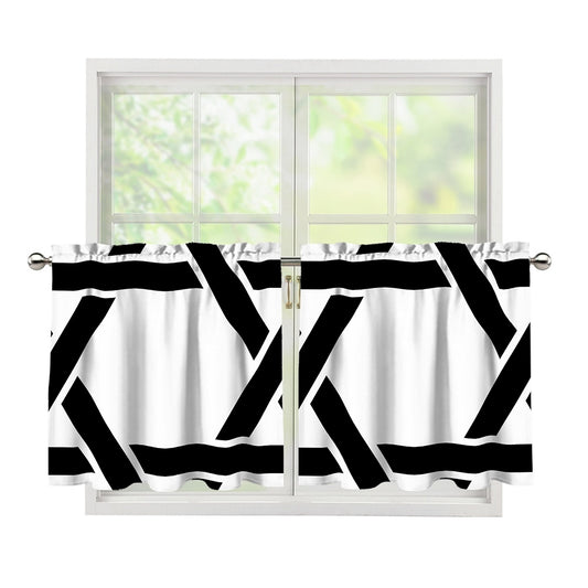 White And Black Star of David Print Tier Curtains
