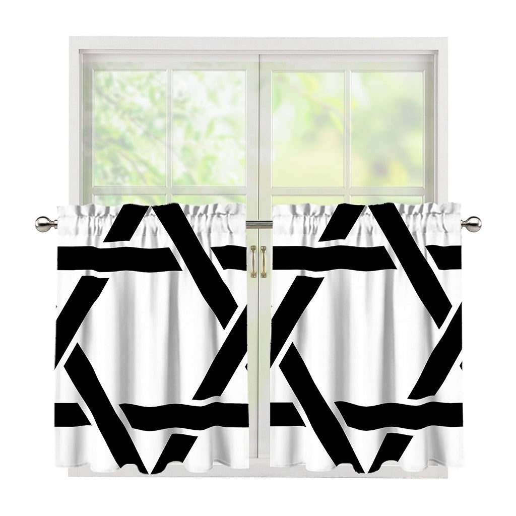White And Black Star of David Print Tier Curtains